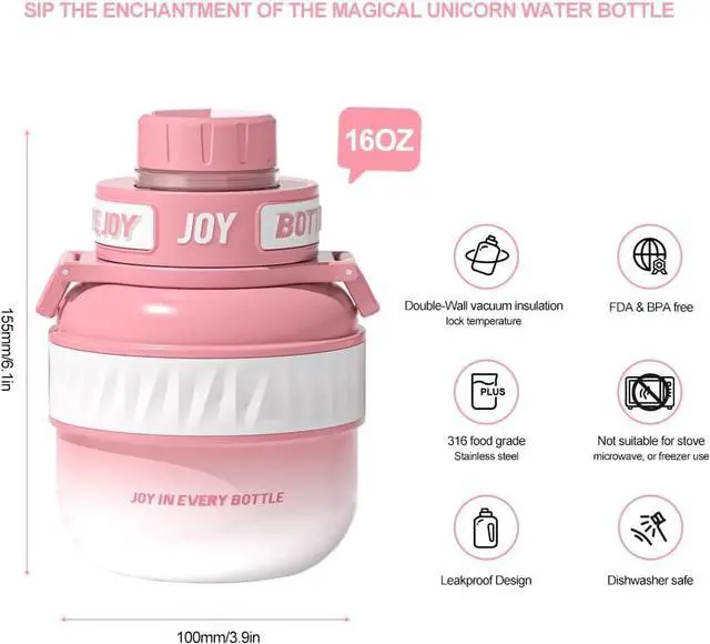 Alt view image 3 of 7 - Stainless Steel Double Vacuum Insulated Water Bottle for Cold Drinks Sports Travel Fashion Office Leak-proof Flip Cold Iced for 12 Hours 16OZ / 500ML