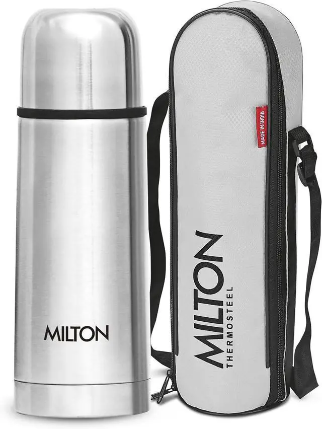 Main image of Milton Thermosteel Flip Lid Flask 350 Double Walled Vacuum Insulated Thermos 350 ml | 12 oz | 24 Hours Hot and Cold Water Bottle with Cover 18/8 Stainless Steel BPA Free Leak-Proof | Silver