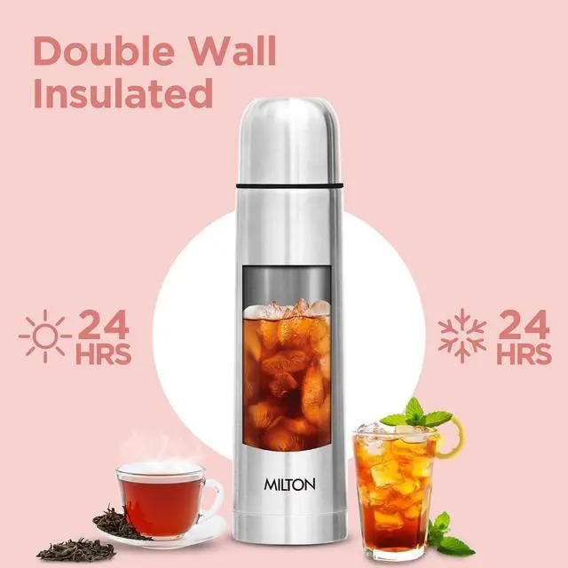Alt view image 2 of 7 - Milton Thermosteel Flip Lid Flask 350 Double Walled Vacuum Insulated Thermos 350 ml | 12 oz | 24 Hours Hot and Cold Water Bottle with Cover 18/8 Stainless Steel BPA Free Leak-Proof | Silver
