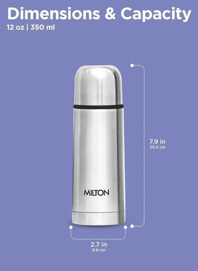 Alt view image 6 of 7 - Milton Thermosteel Flip Lid Flask 350 Double Walled Vacuum Insulated Thermos 350 ml | 12 oz | 24 Hours Hot and Cold Water Bottle with Cover 18/8 Stainless Steel BPA Free Leak-Proof | Silver