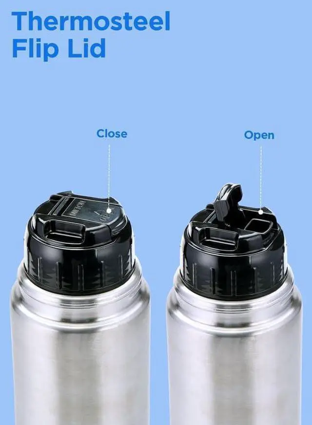Alt view image 7 of 7 - Milton Thermosteel Flip Lid Flask 350 Double Walled Vacuum Insulated Thermos 350 ml | 12 oz | 24 Hours Hot and Cold Water Bottle with Cover 18/8 Stainless Steel BPA Free Leak-Proof | Silver