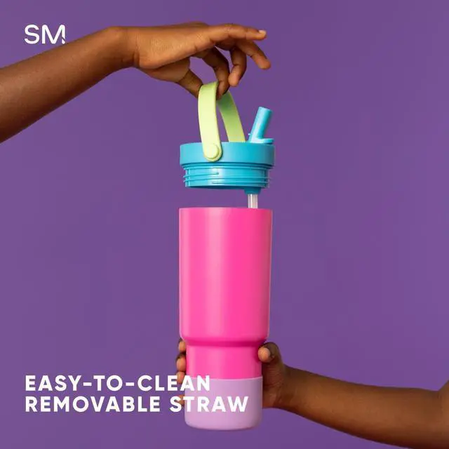 Alt view image 6 of 7 - Trek Pivot | 24oz Kids Flip Straw Tumbler with Handle and Silicone Boot | Insulated Water Bottle Stainless Steel Cup | School Travel Jug | Asteroid