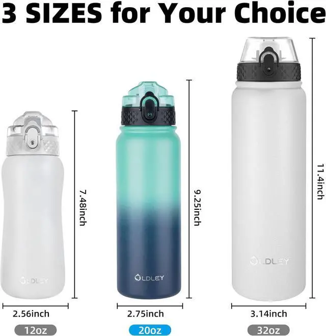 Alt view image 5 of 7 - Oldley Insulated Water Bottle 20oz for Adults Kids Stainless Steel Water Bottles with Straw/Chug/Carabiner 3 Lids Fruit Strainer Double Wall Vacuum Wide Mouth BPA Free Leak-Proof for School Travel