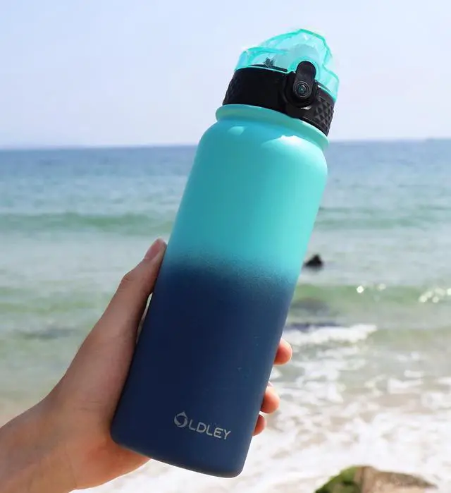 Alt view image 7 of 7 - Oldley Insulated Water Bottle 20oz for Adults Kids Stainless Steel Water Bottles with Straw/Chug/Carabiner 3 Lids Fruit Strainer Double Wall Vacuum Wide Mouth BPA Free Leak-Proof for School Travel