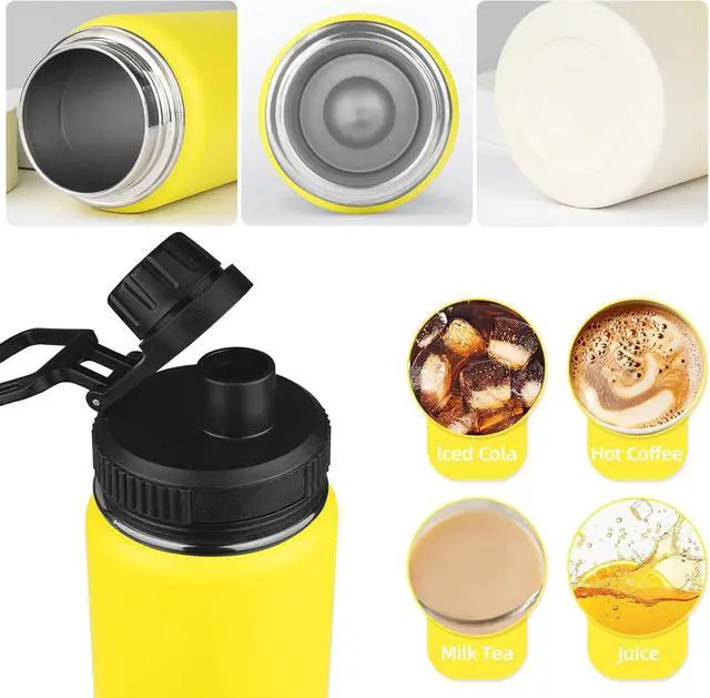 Alt view image 5 of 7 - Insulated 24oz Stainless Steel Water Bottle with Straw & 2 Lids - Sports Metal Thermos Cup - Double Walled Vacuum Insulated Bottle - Leak-Proof Travel (Ginger Yellow)