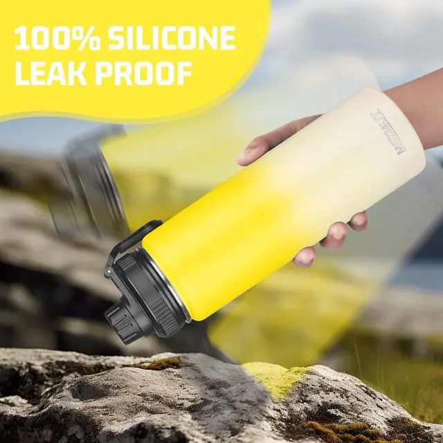 Alt view image 6 of 7 - Insulated 24oz Stainless Steel Water Bottle with Straw & 2 Lids - Sports Metal Thermos Cup - Double Walled Vacuum Insulated Bottle - Leak-Proof Travel (Ginger Yellow)