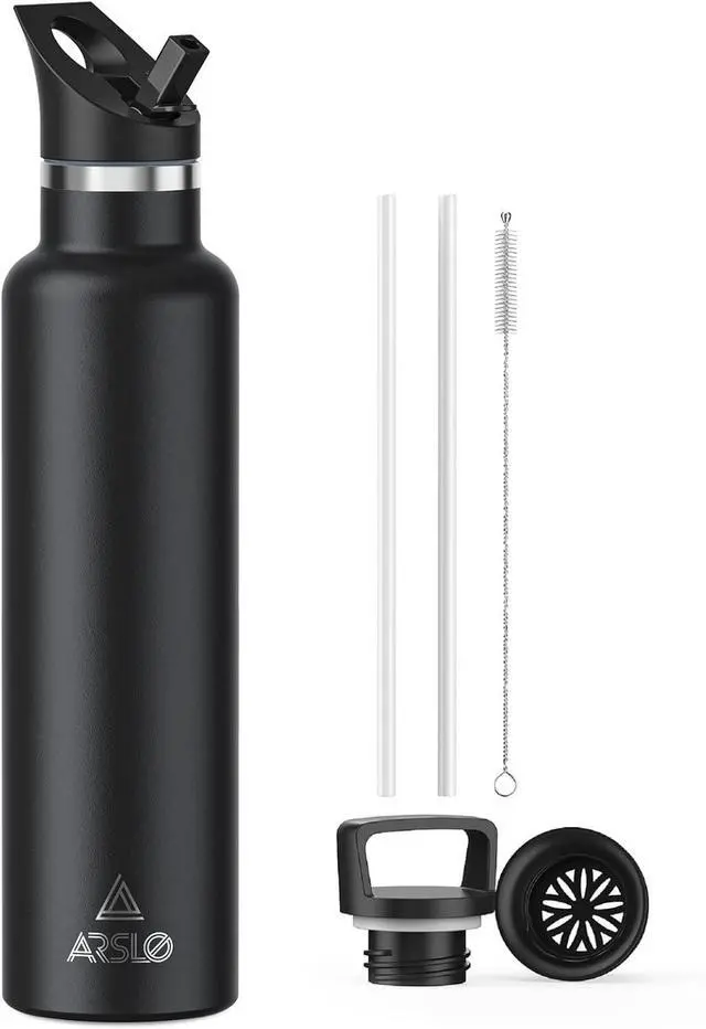 Main image of Stainless Steel Double Wall Water Bottles Vacuum Insulated Bottle With Straw Lid Insulated Water Bottle Keeps Water Cold for 24 Hours Hot for 12 Hours Hiking Sports