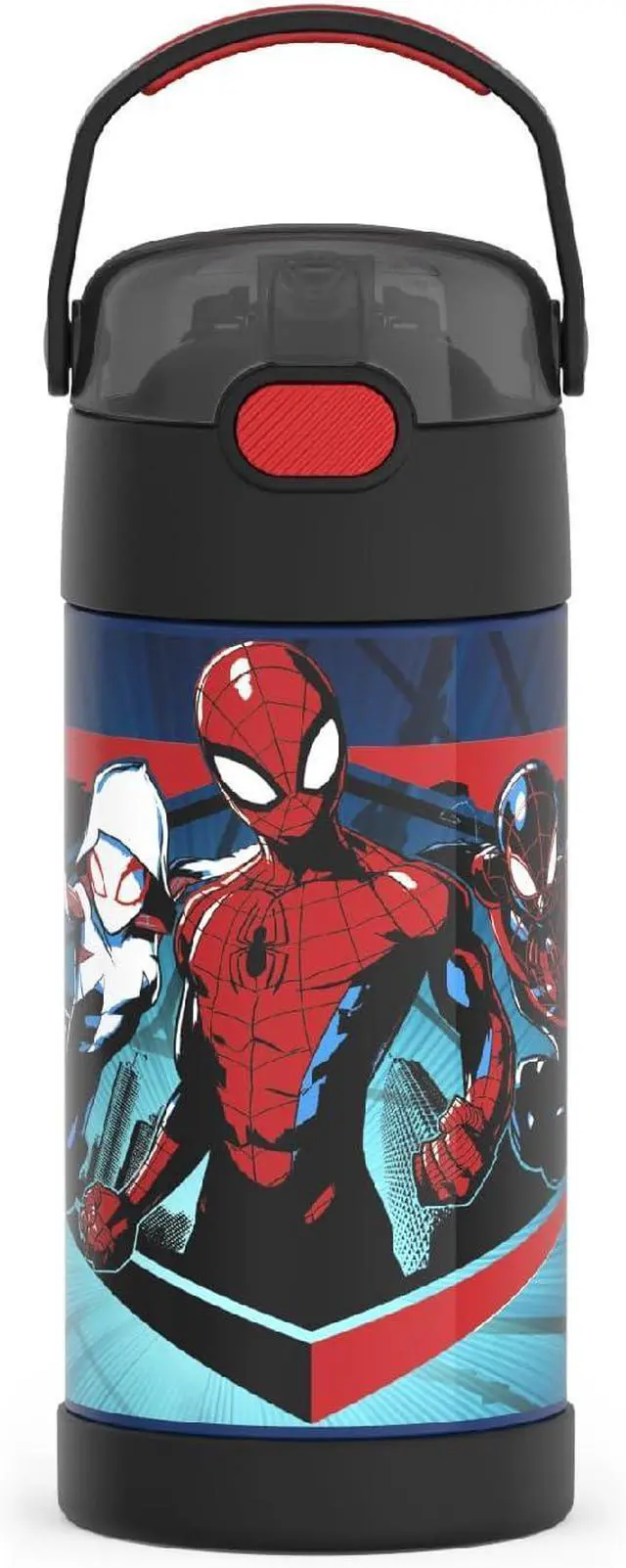Main image of FUNTAINER Water Bottle with Straw - 12 Ounce - Kids Stainless Steel Vacuum Insulated Water Bottle with Lid Spider-Man