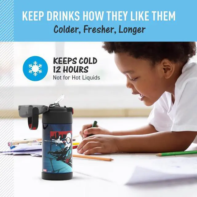 Alt view image 5 of 7 - FUNTAINER Water Bottle with Straw - 12 Ounce - Kids Stainless Steel Vacuum Insulated Water Bottle with Lid Spider-Man