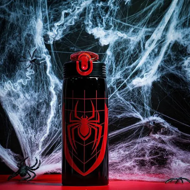 Alt view image 2 of 6 - Marvel Spider-Man Water Bottle for Travel and At Home 19 oz Vacuum Insulated Stainless Steel with Locking Spout Cover Built-In Carrying Loop Leak-Proof Design (Miles Morales)