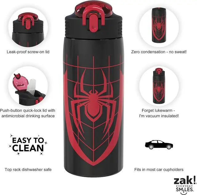 Alt view image 4 of 6 - Marvel Spider-Man Water Bottle for Travel and At Home 19 oz Vacuum Insulated Stainless Steel with Locking Spout Cover Built-In Carrying Loop Leak-Proof Design (Miles Morales)
