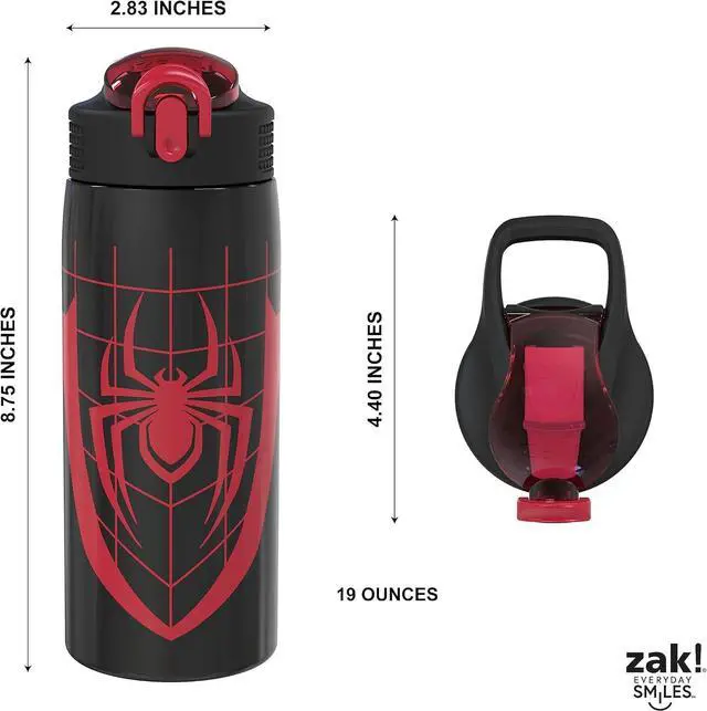 Alt view image 5 of 6 - Marvel Spider-Man Water Bottle for Travel and At Home 19 oz Vacuum Insulated Stainless Steel with Locking Spout Cover Built-In Carrying Loop Leak-Proof Design (Miles Morales)