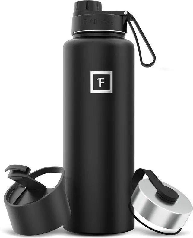 Main image of Camping & Hiking Hydration Flask with 3 Lids - Stainless Steel Double Walled & Vacuum Insulated Water Bottle - Leak Proof & BPA Free (Midnight Black Spout - 40 oz)