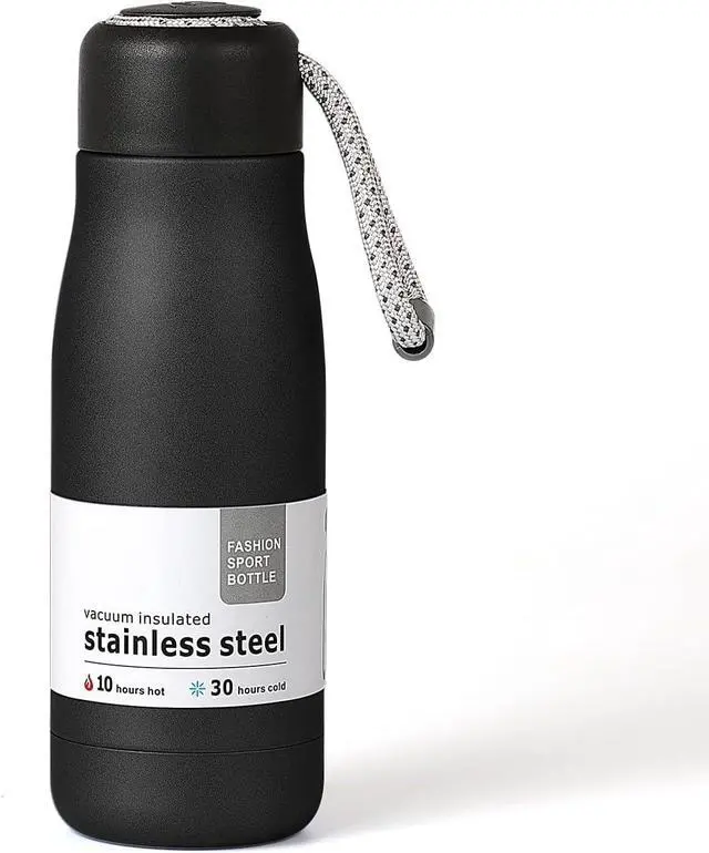 Main image of Water Bottles with Portable LidHydro Insulated Thermal Flask for Hot or Cold Drinks 350ml Stainless Steel Metal Reusable Water Bottle for Kids Adults Midnight Black