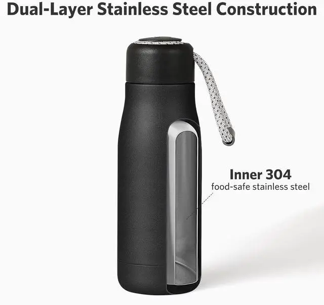 Alt view image 4 of 7 - Water Bottles with Portable LidHydro Insulated Thermal Flask for Hot or Cold Drinks 350ml Stainless Steel Metal Reusable Water Bottle for Kids Adults Midnight Black