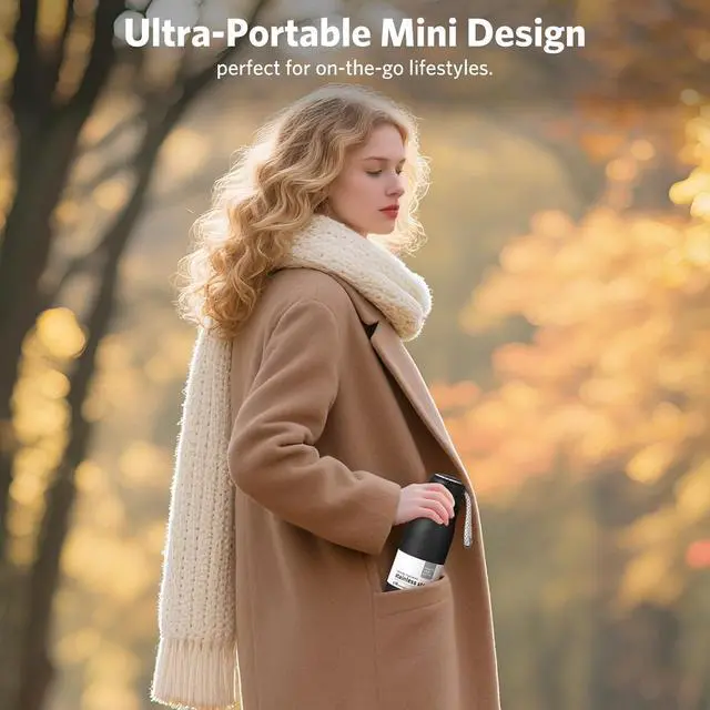 Alt view image 6 of 7 - Water Bottles with Portable LidHydro Insulated Thermal Flask for Hot or Cold Drinks 350ml Stainless Steel Metal Reusable Water Bottle for Kids Adults Midnight Black