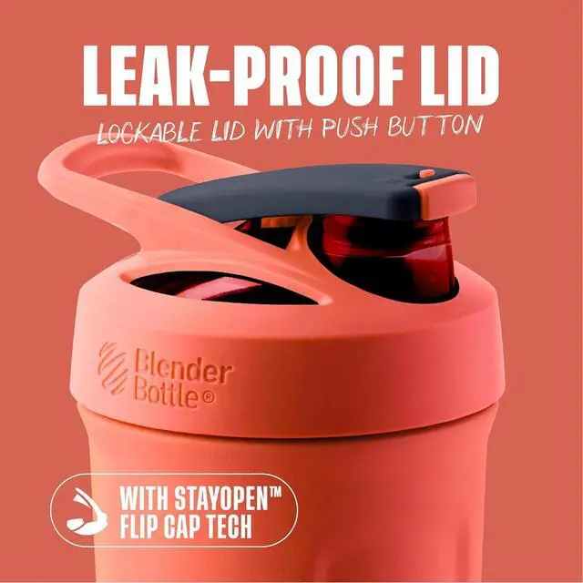 Alt view image 2 of 6 - Strada Shaker Cup Insulated Stainless Steel Water Bottle with Wire Whisk 24-Ounce Full Color Coral