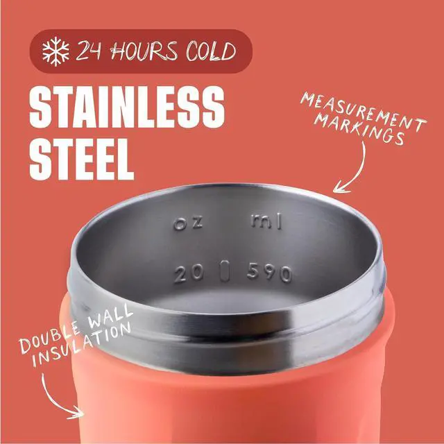 Alt view image 3 of 6 - Strada Shaker Cup Insulated Stainless Steel Water Bottle with Wire Whisk 24-Ounce Full Color Coral