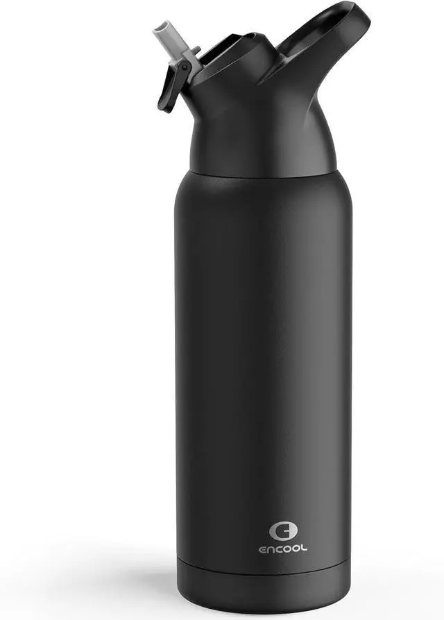Main image of Insulated Water Bottle with Straw - Encool Stainless Steel Water Bottle Reusable Leakproof and BPA-Free for Sports Travel Cold for 24 Hours 32 oz Black Night