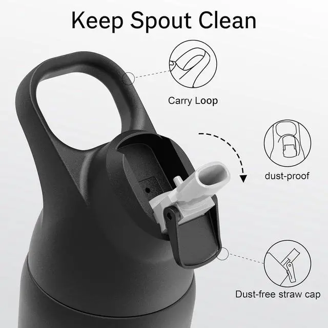 Alt view image 3 of 7 - Insulated Water Bottle with Straw - Encool Stainless Steel Water Bottle Reusable Leakproof and BPA-Free for Sports Travel Cold for 24 Hours 32 oz Black Night