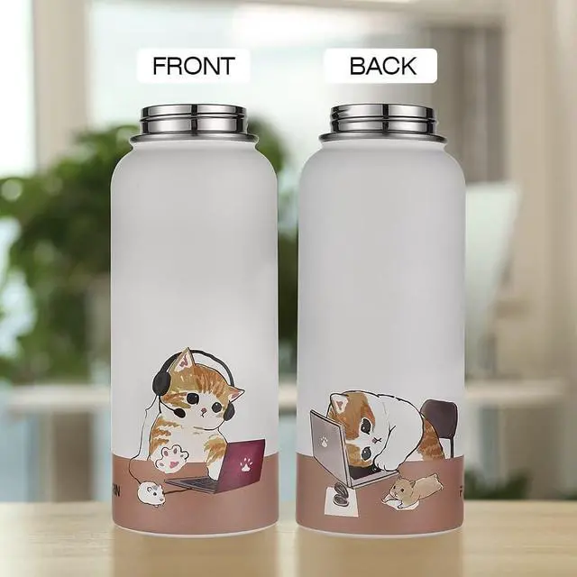 Alt view image 2 of 7 - Insulated Water Bottle with Straw Lid & Spout Lid 32oz Personalized Vacuum Stainless Steel Travel Mug Leak Proof Double Wall Bottle for Hot & Cold Beverages