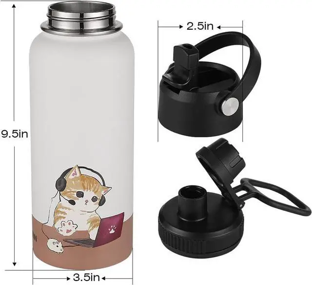 Alt view image 6 of 7 - Insulated Water Bottle with Straw Lid & Spout Lid 32oz Personalized Vacuum Stainless Steel Travel Mug Leak Proof Double Wall Bottle for Hot & Cold Beverages