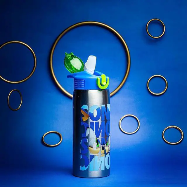 Alt view image 2 of 7 - Sonic the Hedgehog Water Bottle for Travel and At Home 19 oz Vacuum Insulated Stainless Steel with Locking Spout Cover Built-In Carrying Loop Leak-Proof Design (Sonic)
