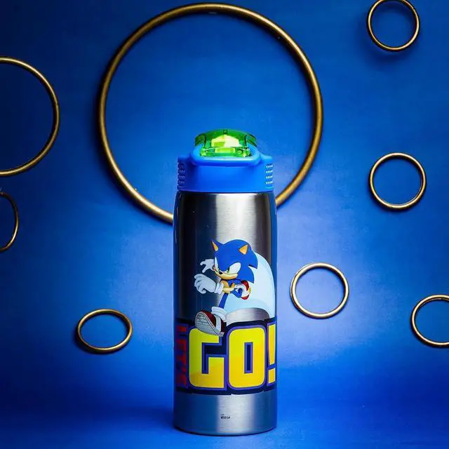 Alt view image 3 of 7 - Sonic the Hedgehog Water Bottle for Travel and At Home 19 oz Vacuum Insulated Stainless Steel with Locking Spout Cover Built-In Carrying Loop Leak-Proof Design (Sonic)