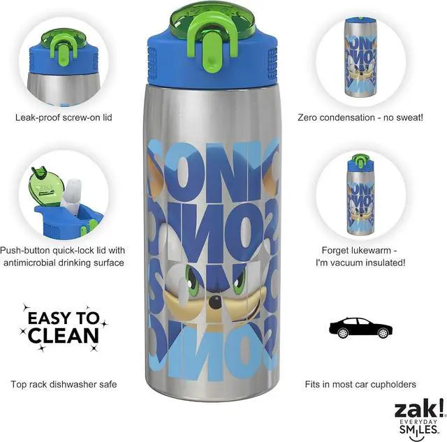 Alt view image 4 of 7 - Sonic the Hedgehog Water Bottle for Travel and At Home 19 oz Vacuum Insulated Stainless Steel with Locking Spout Cover Built-In Carrying Loop Leak-Proof Design (Sonic)