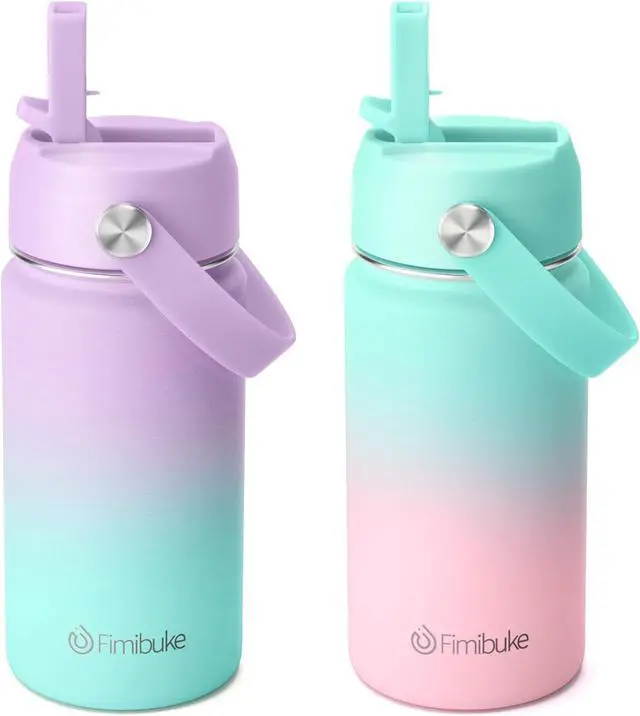 Main image of Kids Insulated Water Bottle - 14oz BPA-FREE 18/8 Stainless Steel Travel Tumbler Leak Proof Double Wall Vacuum Kid Cup with Straw Metal Water Bottle for School Boys Girls2 Pack Candy/Bubble