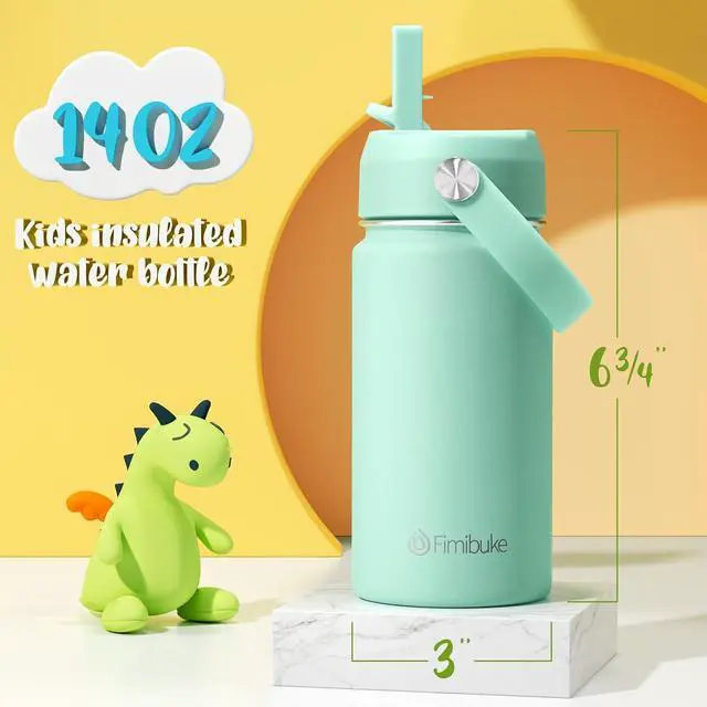 Alt view image 2 of 7 - Kids Insulated Water Bottle - 14oz BPA-FREE 18/8 Stainless Steel Travel Tumbler Leak Proof Double Wall Vacuum Kid Cup with Straw Metal Water Bottle for School Boys Girls2 Pack Candy/Bubble