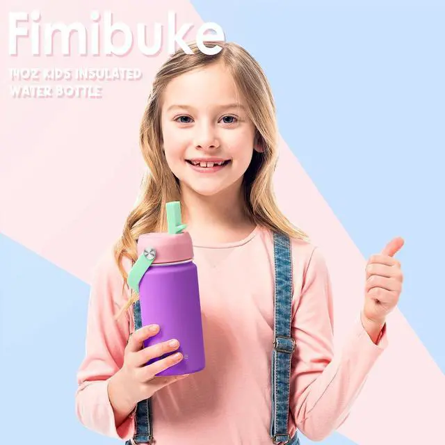Alt view image 7 of 7 - Kids Insulated Water Bottle - 14oz BPA-FREE 18/8 Stainless Steel Travel Tumbler Leak Proof Double Wall Vacuum Kid Cup with Straw Metal Water Bottle for School Boys Girls2 Pack Candy/Bubble