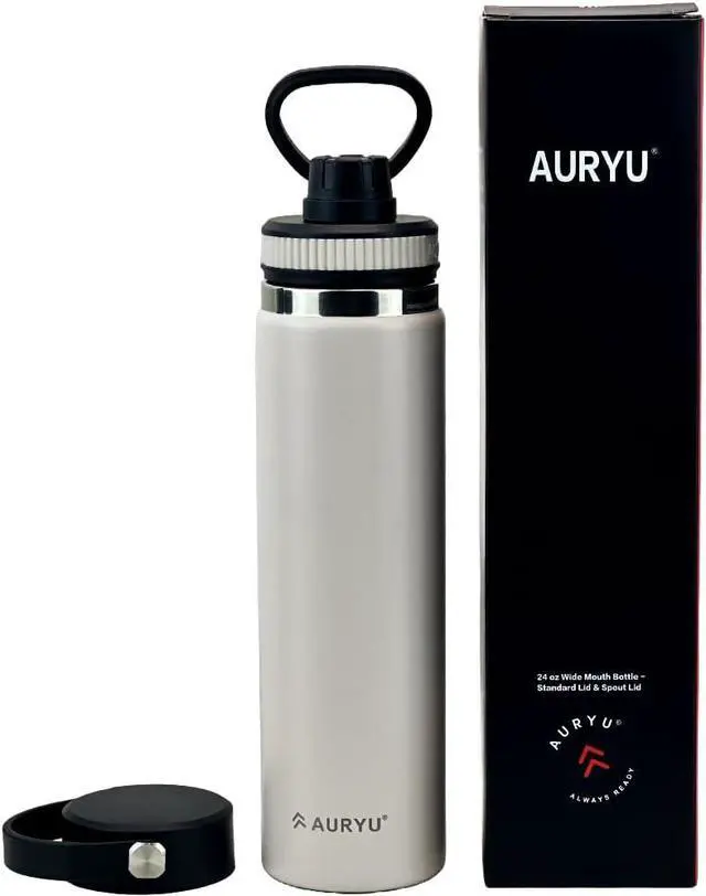 Alt view image 2 of 6 - 24oz Triple Wall Insulated Stainless Steel Water Bottle  Leak Proof Sports Thermos with Bonus Spout Lid  Wide Mouth BPA-Free Hot & Cold Travel Gym Hiking Flask  Oat