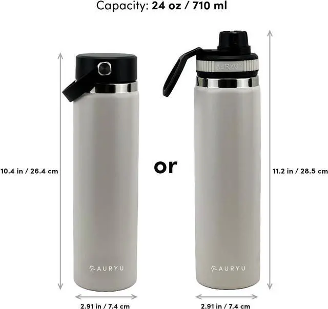 Alt view image 3 of 6 - 24oz Triple Wall Insulated Stainless Steel Water Bottle  Leak Proof Sports Thermos with Bonus Spout Lid  Wide Mouth BPA-Free Hot & Cold Travel Gym Hiking Flask  Oat