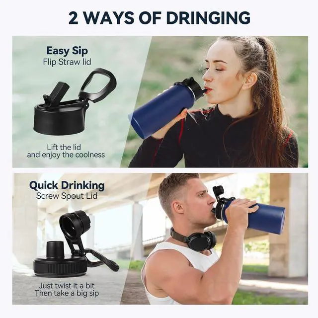 Alt view image 4 of 7 - 32 oz Insulated Water Bottles Bulk with 2 Lids (Straw & Spout Lid) Stainless Steel Double Wall Water Bottle Keeps Cold 24H & Hot 12H (Mix 8 Pack)