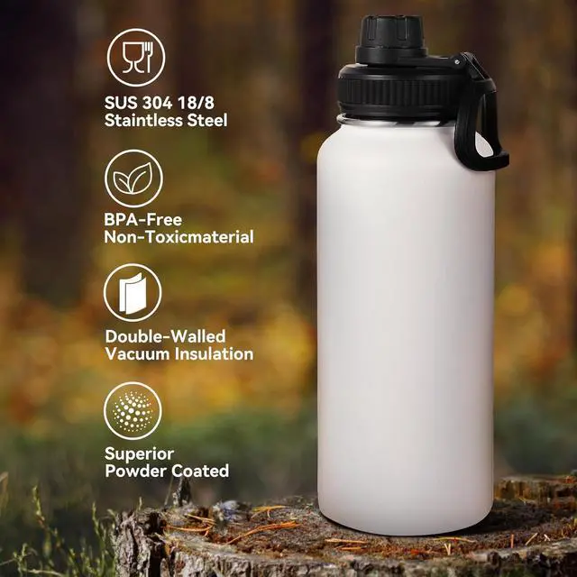 Alt view image 3 of 7 - 32 oz Insulated Water Bottles Bulk with 2 Lids (Straw & Spout Lid) Stainless Steel Double Wall Water Bottle Keeps Cold 24H & Hot 12H (Mix 8 Pack)