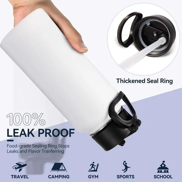 Alt view image 6 of 7 - 32 oz Insulated Water Bottles Bulk with 2 Lids (Straw & Spout Lid) Stainless Steel Double Wall Water Bottle Keeps Cold 24H & Hot 12H (Mix 8 Pack)