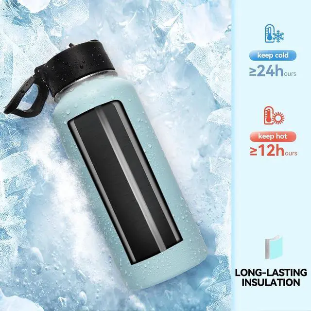 Alt view image 5 of 7 - 32 oz Insulated Water Bottles Bulk with 2 Lids (Straw & Spout Lid) Stainless Steel Double Wall Water Bottle Keeps Cold 24H & Hot 12H (Mix 8 Pack)