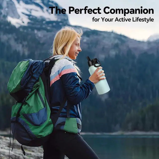 Alt view image 7 of 7 - 32 oz Insulated Water Bottles Bulk with 2 Lids (Straw & Spout Lid) Stainless Steel Double Wall Water Bottle Keeps Cold 24H & Hot 12H (Mix 8 Pack)