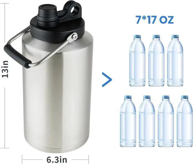 Alt view image 2 of 7 - 1 Gallon Water Jug Bottle Insulated 128 oz Stainless Steel Water Bottle Wide Mouth Double Vacuum Dishwasher Safe BPA Free for Hot & Cold Drinks