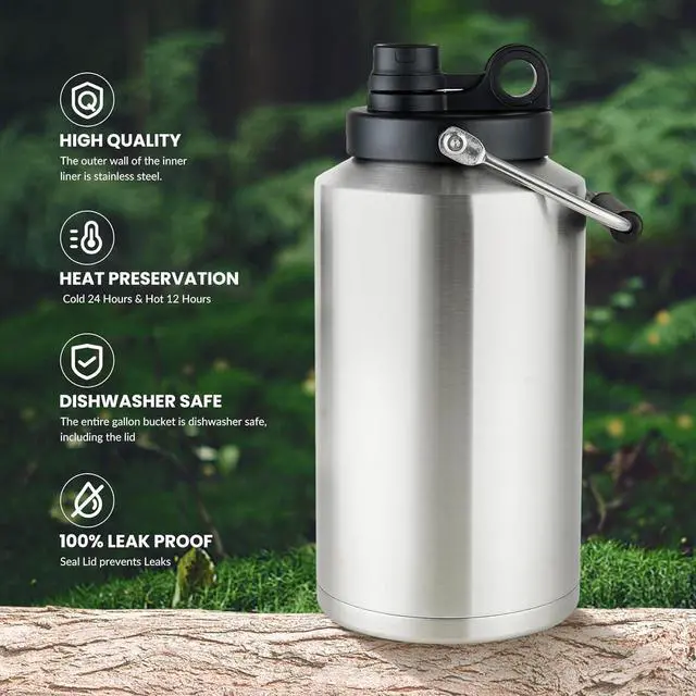 Alt view image 3 of 7 - 1 Gallon Water Jug Bottle Insulated 128 oz Stainless Steel Water Bottle Wide Mouth Double Vacuum Dishwasher Safe BPA Free for Hot & Cold Drinks