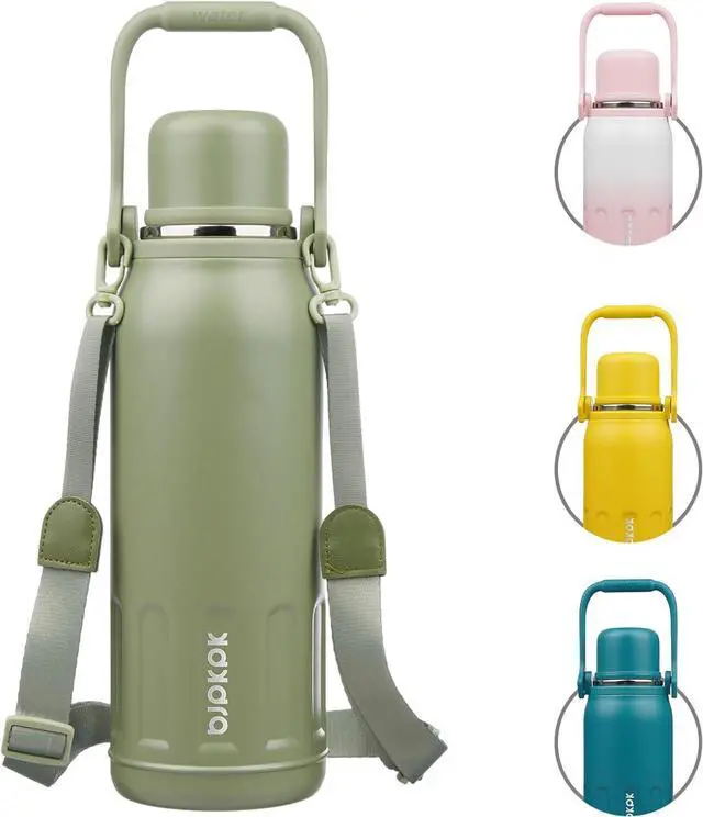 Main image of Insulated 50oz Thermos Water Bottle with Lid and Carry Handle Insulated Stainless Steel Water Bottles for Outdoor Sports Army Green