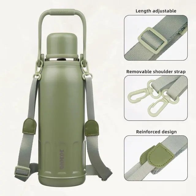 Alt view image 4 of 6 - Insulated 50oz Thermos Water Bottle with Lid and Carry Handle Insulated Stainless Steel Water Bottles for Outdoor Sports Army Green