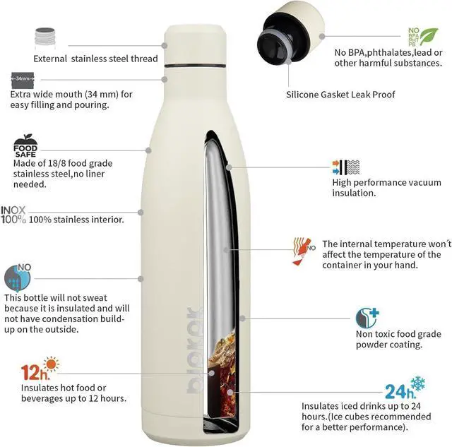 Alt view image 3 of 6 - 25oz Insulated Water Bottle Double Wall Vacuum Insulated Stainless Steel Water Bottles for Spots Keep Cold and Hot Beige