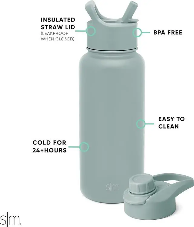 Alt view image 2 of 7 - Water Bottle with Straw and Chug Lid Vacuum Insulated Stainless Steel Metal Thermos Bottles | Reusable Leak Proof BPA-Free Flask for Sports Gym | Summit Collection | 32oz Sea Glass Sage