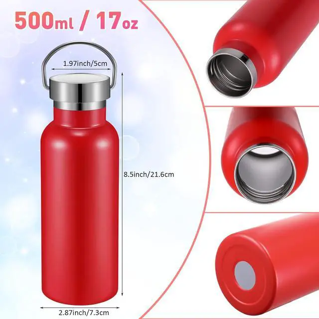 Alt view image 2 of 7 - 10 Pcs 17 oz Stainless Steel Sports Water Bottle Insulated Reusable Water Bottles with Handle Metal Bottle for Hikers Gift 10 Colors
