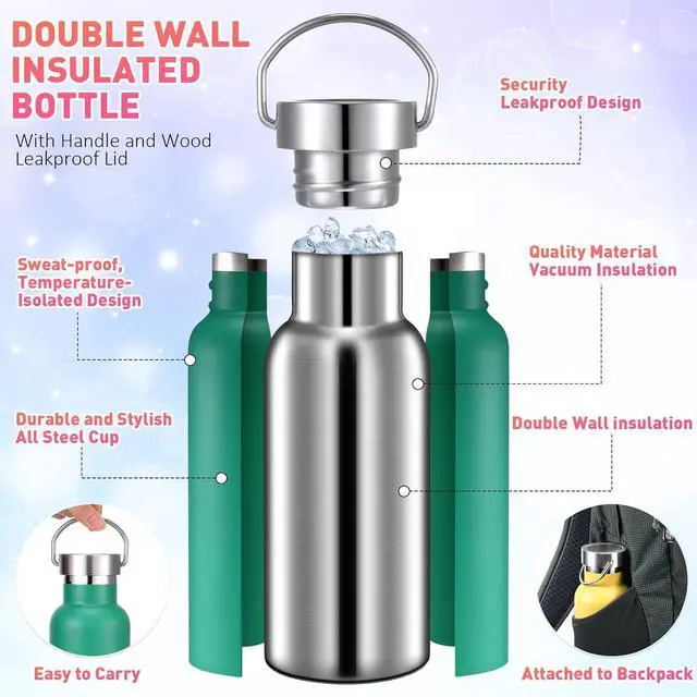 Alt view image 5 of 7 - 10 Pcs 17 oz Stainless Steel Sports Water Bottle Insulated Reusable Water Bottles with Handle Metal Bottle for Hikers Gift 10 Colors
