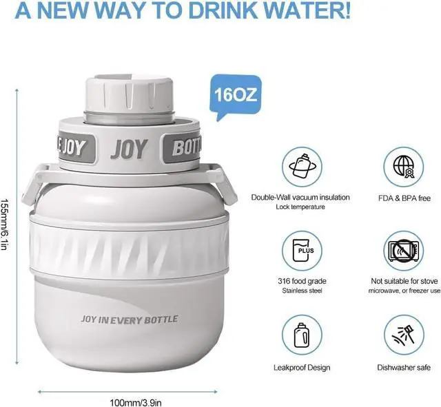 Alt view image 3 of 7 - Stainless Steel Double Vacuum Insulated Water Bottle for Cold Drinks Sports Travel Fashion Office Leak-proof Flip Cold Iced for 12 Hours 16OZ / 500ML