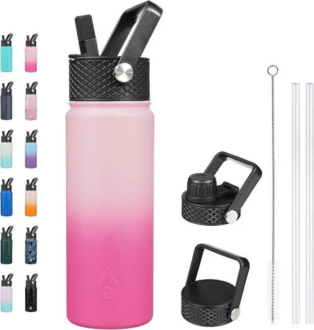 Main image of Insulated Water Bottles with Straw Lid 22oz Cold & Hot Thermos Stainless Steel Metal Water Bottle with 3 Lids Reusable Thermos Cups Mugs for Daily Use-Cherry