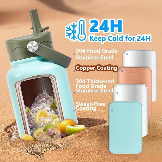 Alt view image 2 of 7 - Insulated Water Bottle with Lid & Boot & Stickers 40 oz Stainless Steel Sweat Free Bottle Keep Cold 24H BPA-Free Sports Wide Mouth Water Bottle Green